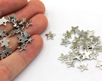 6x10mm Rhodium Plated Mini Star Charm, Tiny Star Charm, Rhodium Star Beads, Earring Charms, Star Bracelet, Rhodium Plated Findings, BM093