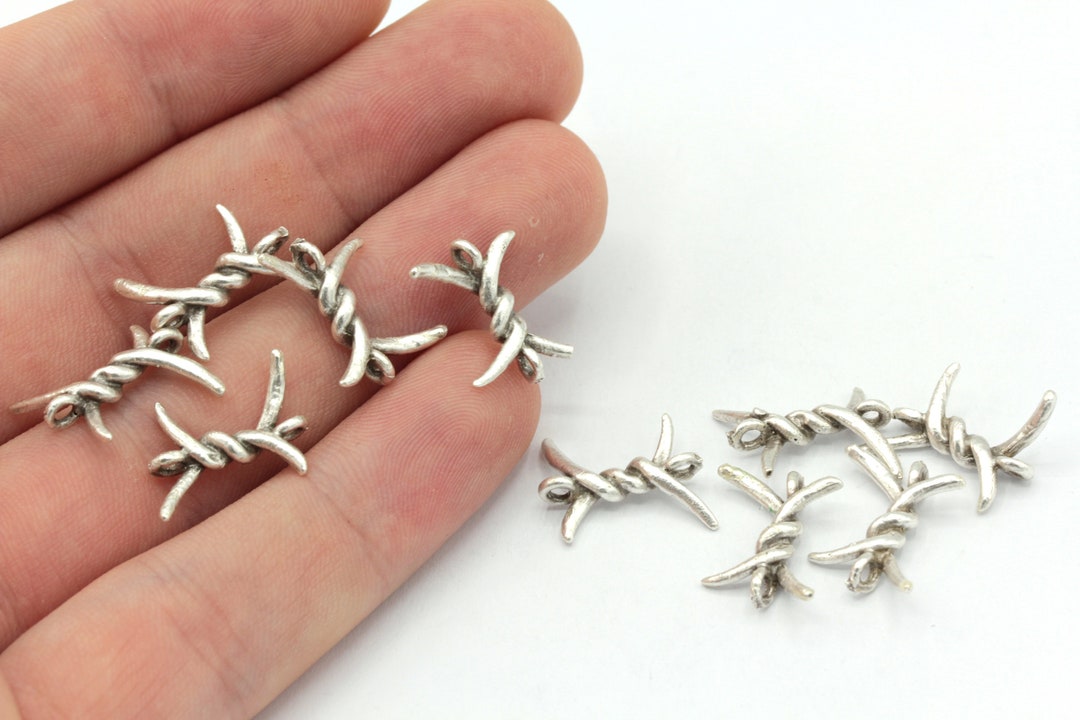 13x16mm Silver Plated Barbed Wire Charm, Barbed Wire Connector, Barbed Wire Bracelet, Bracelet