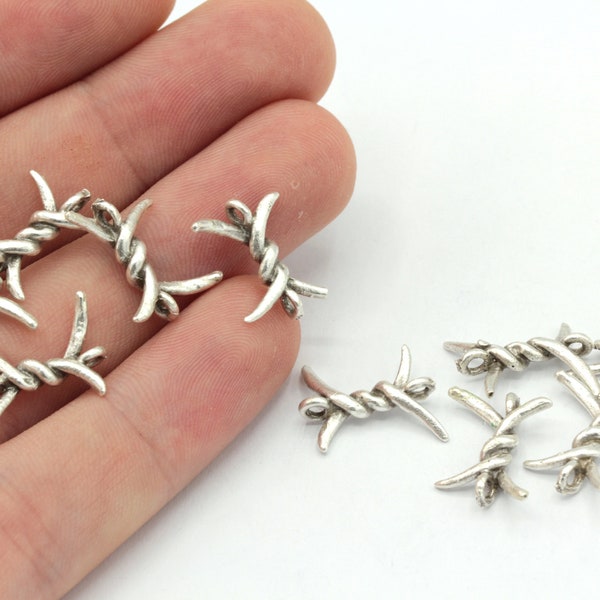 13x16mm Silver Plated Barbed Wire Charm, Barbed Wire Connector, Barbed Wire Bracelet, Bracelet Charm, Silver Plated Findings, SA047