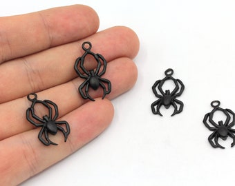 14x25mm Black Spider Charm, Halloween Jewelry, Black Spider Pendant, Black Charm, Insect Charm, Earring Charms, Black Plated Findings, GD842