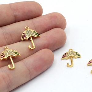 15x20mm 24k Shiny Gold Plated CZ Micro Pave Umbrella Charm, CZ Umbrella Pendant, Necklace Pendant, Winter Charm, Gold Plated Finding, CZ115