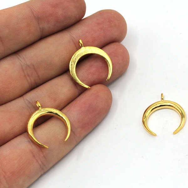 18x20mm 24k Shiny Gold Plated Horn Charm, Crescent Charm, Celestial Charm, Gold Moon Charms, Gold Plated Findings, GD870