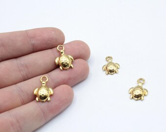 18K Gold Stainless Steel Turtle Charm, Animal Pendant, Tortoise Charm, Turtle Bracelet Charm, Sea Animal Charm, DIY Stainless Steel Findings