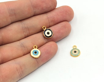 9x12mm 24k Shiny Gold Mini Evil Eye Charm, Enamel Evil Eye Charm, Round Evil Eye Charm, Evil Eye Bracelet Charm, Gold Plated Findings, GD798