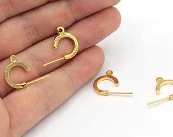 18mm 24k Shiny Gold Round Circle Ear Post, Geometric Hoop Stud Earring, Small Hoop Earrings, Hoop Ear Stud, Gold Plated Earrings, EG012