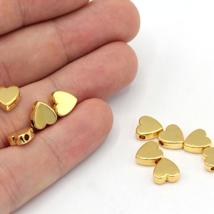 9mm 24k Shiny Gold Plated Heart Beads, Love Beads, Heart Spacer Beads, Heart Bracelet Charm, Gold Plated Findings, GD449