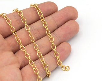 24k Shiny Gold Tiny Oval Chain, Gold Link Chain, Oval Link Chain, Gold Cable Chain, Bulk Chain, Gold Chain, Gold Plated Chain, TM018
