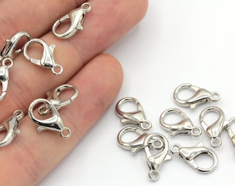 10 Pcs 12mm Rhodium Plated Lobster Clasps, Claw Clasps, Lobster Claw Clasps, Chain Connector, Jewelry Clasp, Rhodium Plated Findings, JM013