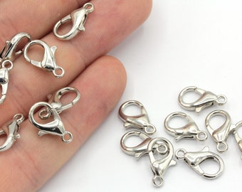 10 Pcs 12mm Rhodium Plated Lobster Clasps, Claw Clasps, Lobster Claw Clasps, Chain Connector, Jewelry Clasp, Rhodium Plated Findings, JM013