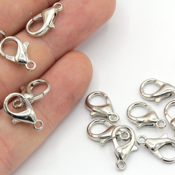 10 Pcs 12mm Rhodium Plated Lobster Clasps, Claw Clasps, Lobster Claw Clasps, Chain Connector, Jewelry Clasp, Rhodium Plated Findings, JM013