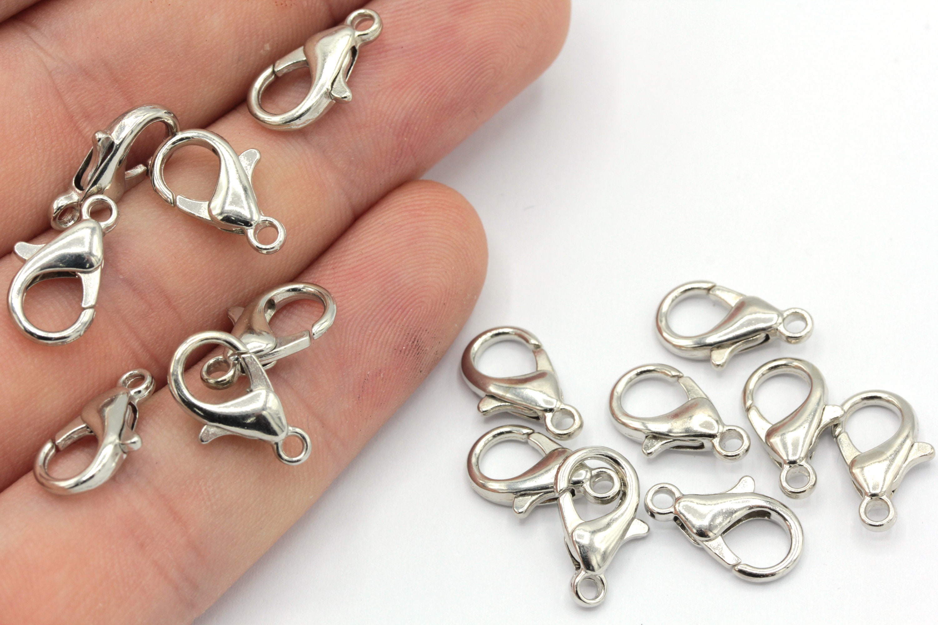 10 Pcs 12mm Rhodium Plated Lobster Clasps, Claw Clasps, Lobster Claw Clasps, Chain Connector, Jewelry Clasp, Rhodium Plated Findings, JM013
