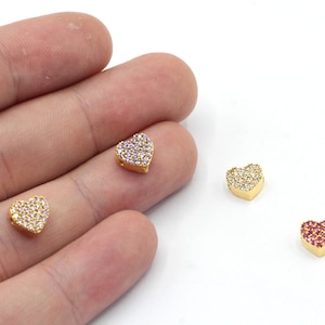 7,5 mm glänzend vergoldet 24k Herz Perlen, kleine Herz Armband Perlen, Pave Herz Perlen, Herz Spacer Beads, Armband-Verbinder, Herz Armband