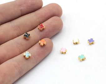 6mm 24k Shiny Gold Plated Enamel Mini Cross Bracelet Beads, Enamel Beads, Gold Spacer Beads, Bracelet Charm, Gold Plated Findings, GD1141