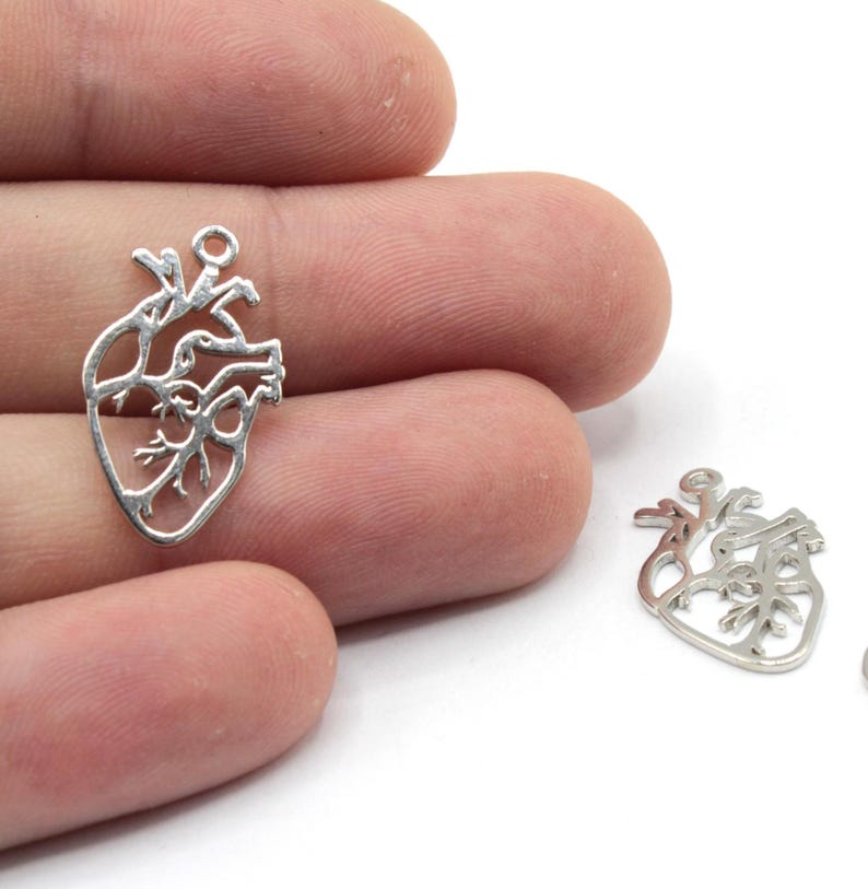 13x22mm Rhodium Anatomical Heart Charm