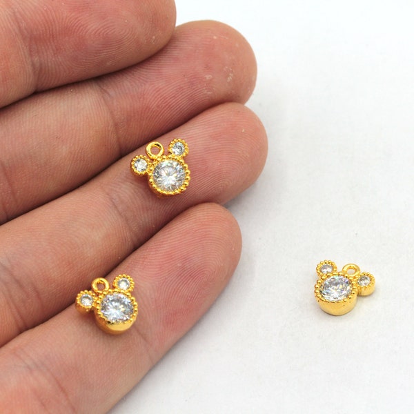 9mm 24k Shiny Gold Mini Mickey Mouse Charm, CZ Micro Pave Mickey Mouse Charm, Zirconia Charm, Gold Plated Findings, ZC478