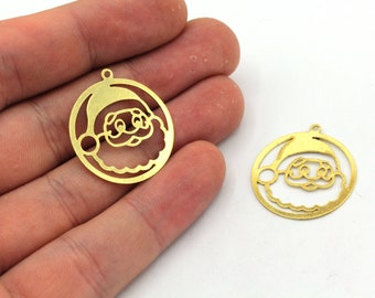 24x26mm Raw Brass Santa Claus Charm, Father Christmas Charm
