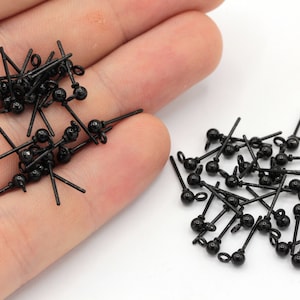 10 st 3 mm svartpläterade kulformade örhängen, örhängen i rostfritt stål, kulformade örhängen, svarta örhängen, svartpläterade detaljer, MJ072