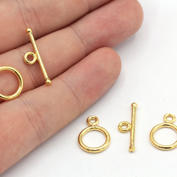 11x16mm 24k Shiny Gold Plated Toggle Clasps, Tiny Toggle Clasp, Gold Toggle Clasp, Ring T bar, T bar Fasteners, Gold Plated Findings, GD862