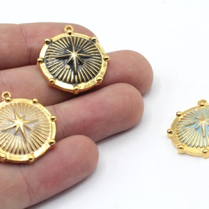 23x26mm 24k Shiny Gold North Star Charm, Medallion Charm, Enamel Charms, Compass Charm, Pole Star Charm, Gold Plated Findings, GD082