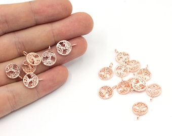 10x13mm Rose Gold Plated Tree of Life Charm, Tiny Tree of Life Charm, Flower of Life Necklace, Yoga Charms, Rose Plated Findings, GD638