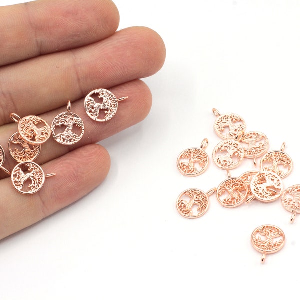 10x13mm Rose Gold Plated Tree of Life Charm, Tiny Tree of Life Charm, Flower of Life Necklace, Yoga Charms, Rose Plated Findings, GD638