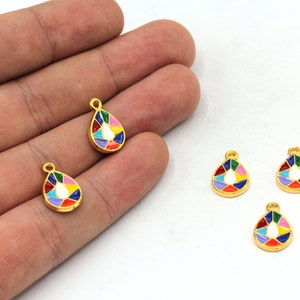 10x15mm 24k Shiny Gold Colorful Drop Charm, Mini Drop Charm, Teardrop Pendant, Drop Beads, Colorful Charms, Gold Plated Findings, GD1012