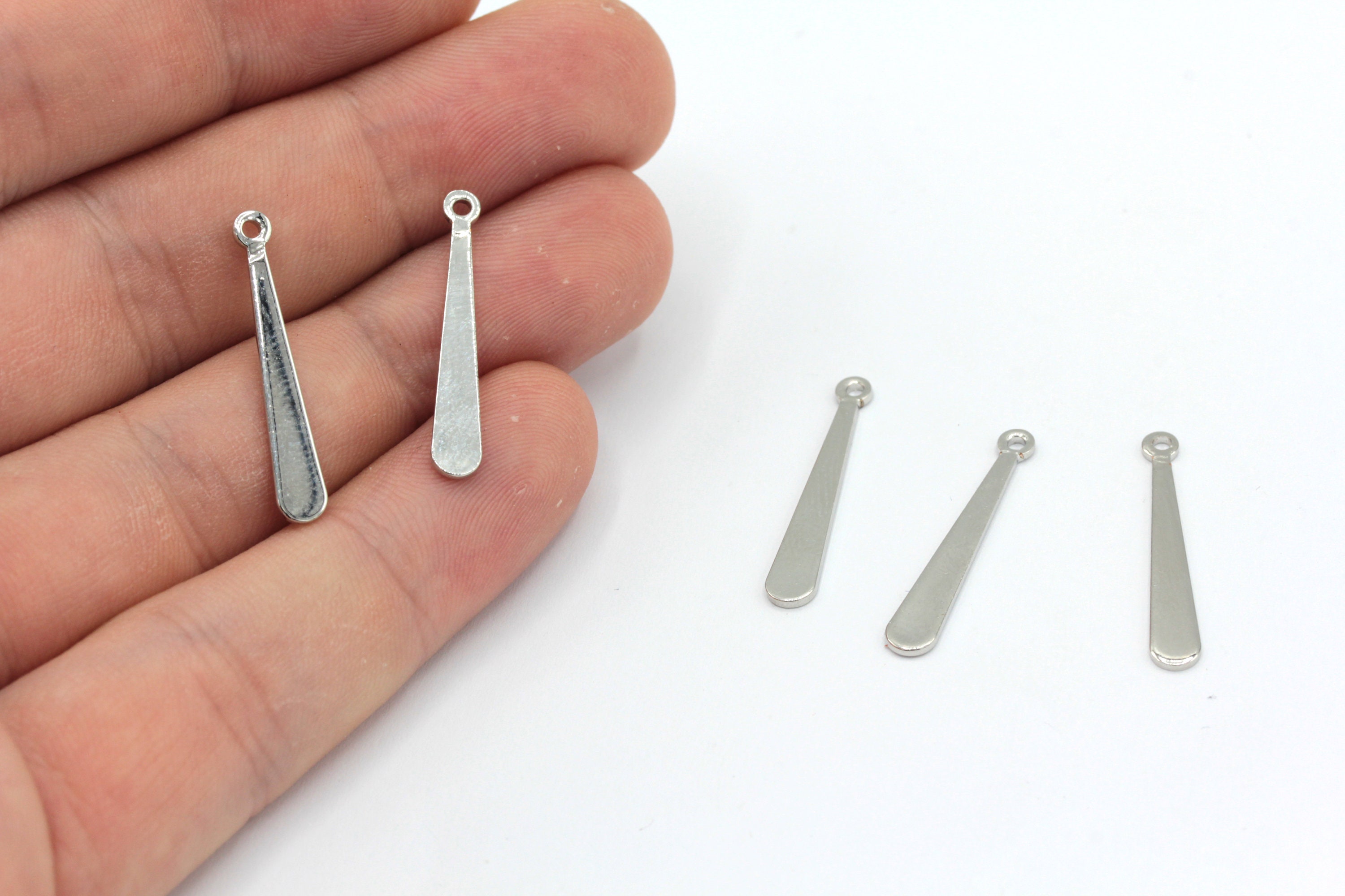 4x25mm Rhodium Plated Drop Stick Bar Charm, Flat Stick Bar, Earring Connector, Earring Pendant, Earring Findings, Rhodium Findings, RWR052