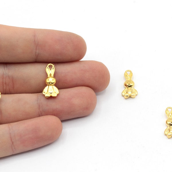 6x17mm 24k Shiny Gold Rabbit Bracelet Charm, Mini Rabbit Pendant, Gold Rabbit Charm, Animal Charms, Tiny Rabbit Beads, Gold Plated Findings