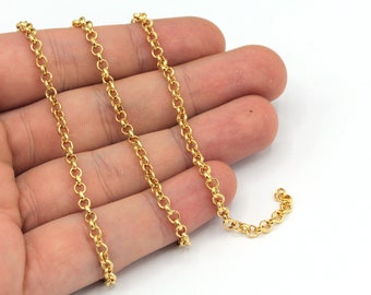 3mm 24k Shiny Gold Plated Tiny Rolo Chain, Gold Round Link Chain, Rolo Link Chain, Gold Rolo Chain, Bulk Chain, Gold Plated Chain, CN088