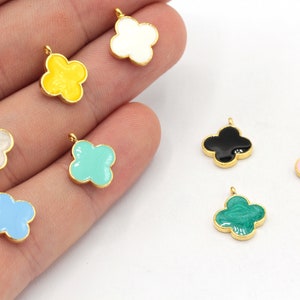 10x14mm 24k Shiny Gold Plated Mini Clover Charm, Enamel Clover Charm, Four Leaf Charm, Bracelet Charm, Gold Plated Findings, GD796