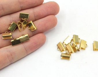 Cierres de cinta de latón de 10 mm, tapas de extremo engarzado, garras de cinta, extremos engarzados, conector, engarces de extremo de cinta, tapas de extremo de cordón de latón, accesorios de latón, RW499