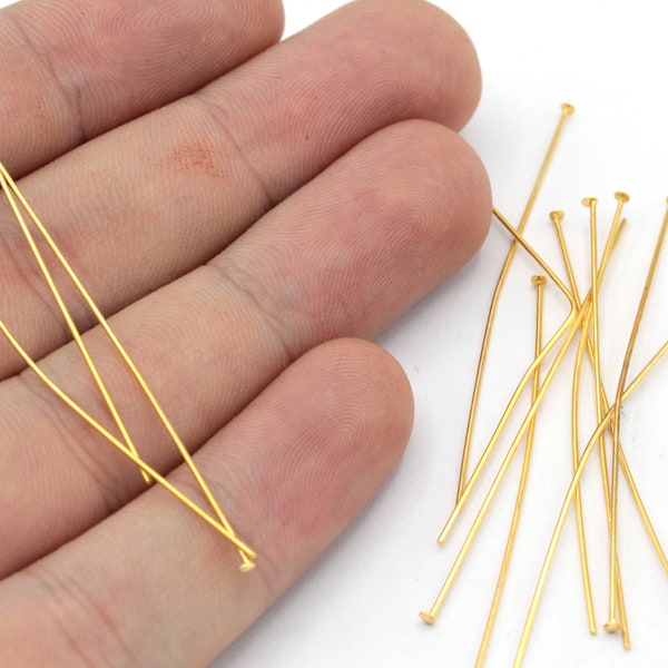 50 Pcs 20 Ga 50mm 24k Shiny Gold Plated Flat Head Pin, Gold Flat Head Pin, Head Pins, Gold Head Pins, Jewelry Making, Gold Plated Findings