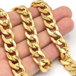 12mm 24k Shiny Gold Plated Curb Chain, Cuban Curb Chain, Faceted Curb Chain, Strong Curb, Choker Chain, Bulk Chain, Gold Plated Chain, TM052