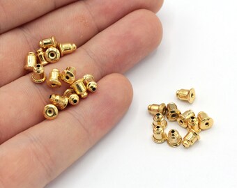24k Shiny Gold Plated Earring Backs, Earrings Stopper, Clutch Earring Backs, Earring Findings, Earring Nuts, Gold Plated Findings, MJ236