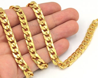 6mm 24k Shiny Gold Plated Curb Chain, Cuban Curb Chain, Faceted Curb Chain, Strong Curb, Choker Chain, Bulk Chain, Gold Plated Chain, TM07