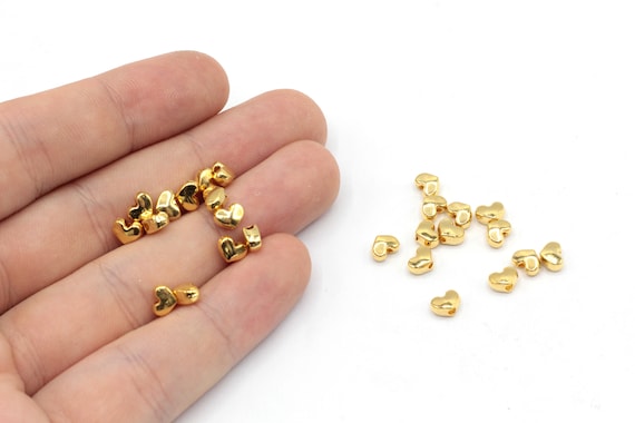 4x6mm 24k Shiny Gold Mini Heart Beads, Heart Bracelet Beads, Mini Gold Beads, Bracelet Connector, Gold Heart Beads, Gold Plated Findings