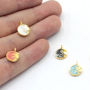 10x12mm 24k Shiny Gold Plated Enamel Sun Charm, Sun Face Charm, Tiny Sun Charm, Celestial Pendant, Sun Bracelet, Gold Plated Finding, GD1150