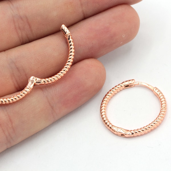 24mm Rose Gold Tiny Twisted Hoop Earring, Round Leverback, Circle Huggie Earrings, Rose Leverback Earrrings, Earring Clasp, MJ323