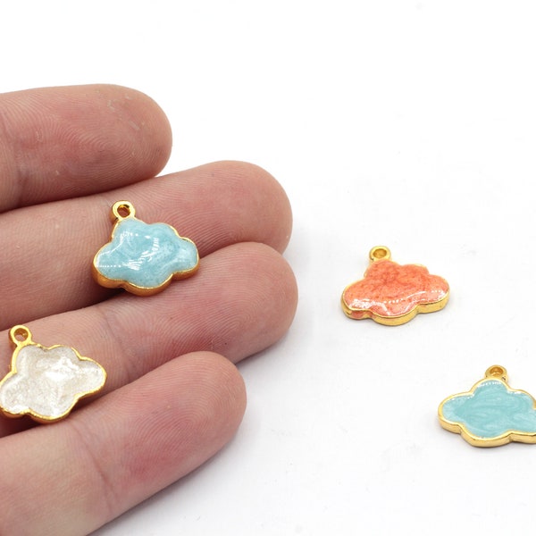 14x15mm 24k Shiny Gold Plated Enamel Cloud Charm, Tiny Cloud Charm, Bracelet Charm, Enamel Cloud Charm, Gold Plated Findings, GD324
