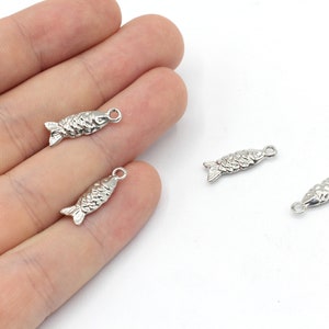 6x18mm Rhodium Plated Mini Fish Charm, Fish Bracelet Charm, Sea Animal Charm, Rhodium Tiny Charm, Gold Fish Beads, Rhodium Plated Findings