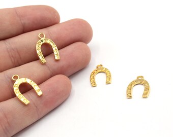 12 x 17 mm 24k glänzend vergoldet Hufeisen Charme, viel Glück Anhänger, Talisman Charme, Gold Hufeisen Charme, Armband Charme, vergoldete Zubehoer