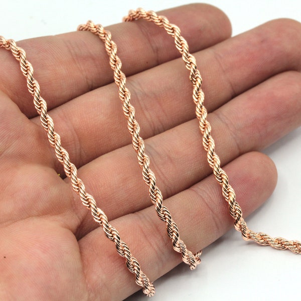 4mm Rose Gold Plated Rope Chain, Rose Rope Link Chain, Twisted Chain, Diamond Twist Chain, Rose Necklace Chains, Rose Plated Chain, TM04