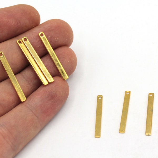 2.5x25mm Gold Stick Bar Charm, Flat Stick Bar, Stick Charm, Earring Connector, Earring Pendant, Earring Findings, Gold Plated Finding, RG256