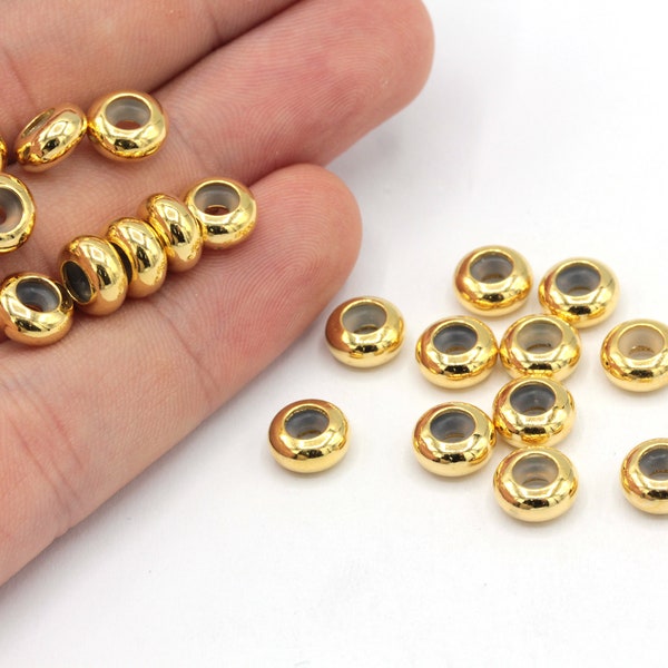 8mm 24k Shiny Gold Plated Slider Beads, Rubber Stopper Beads, Rondelle Beads, Bracelet Connector, Gold Beads, Gold Plated Findings, GD1058