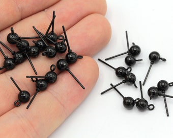 10 Pcs 5mm Black Plated Ball Ear Post, Stainless Steel Earrings, Ball Stud Earrings Black Earring, Black Plated Findings, MJ080