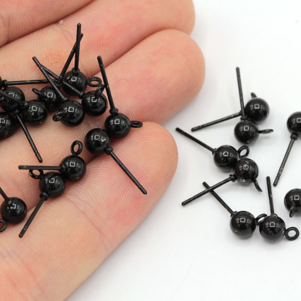 10 Pcs 5mm Black Plated Ball Ear Post, Stainless Steel Earrings, Ball Stud Earrings Black Earring, Black Plated Findings, MJ080
