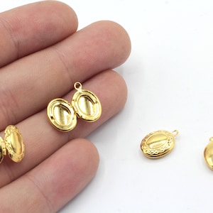 10x13mm 24k Shiny Gold Plated Mini Oval Locket Charms, Minimalist Locket Charm, Photo Locket, Locket Pendant, Gold Plated Findings