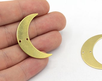 9x35mm Raw Brass Moon Charm, Crescent Charm, Moon Connector, Earring Connector, Earring Pendant, Earring Findings, Brass Findings, RW039