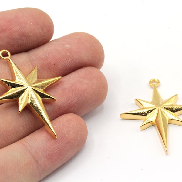 23x32mm 24k Shiny Gold Plated North Star Necklace Charm, Large North Star Pendant, Celestial Charm, Gold Charms, Gold Plated Findings, GD728