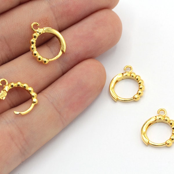 13mm 24k Shiny Gold Plated Leverback Earring Clasps, Round Hoop Earrings, Leverback Ear Wire, Gold Leverback Earrrings, Gold Earring, EG013